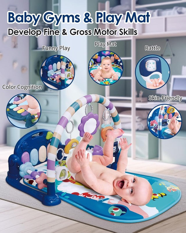Baby Play Mat Gym w/ Piano Music Lights 5 Toys Tummy Time Blue1