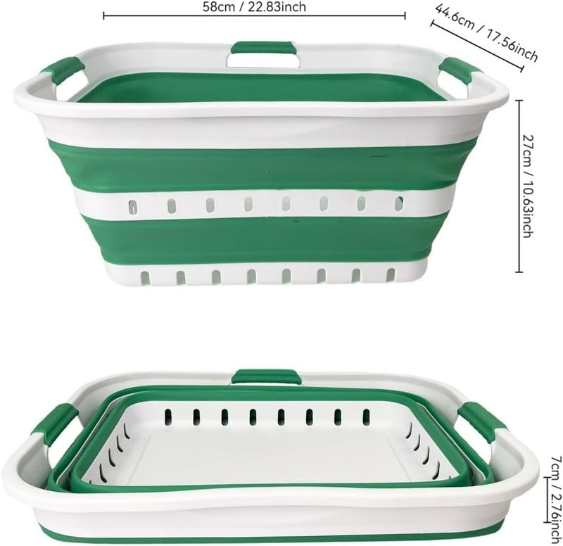 42L Collapsible Plastic Laundry Basket White/Winter Green Foldable Hamper7