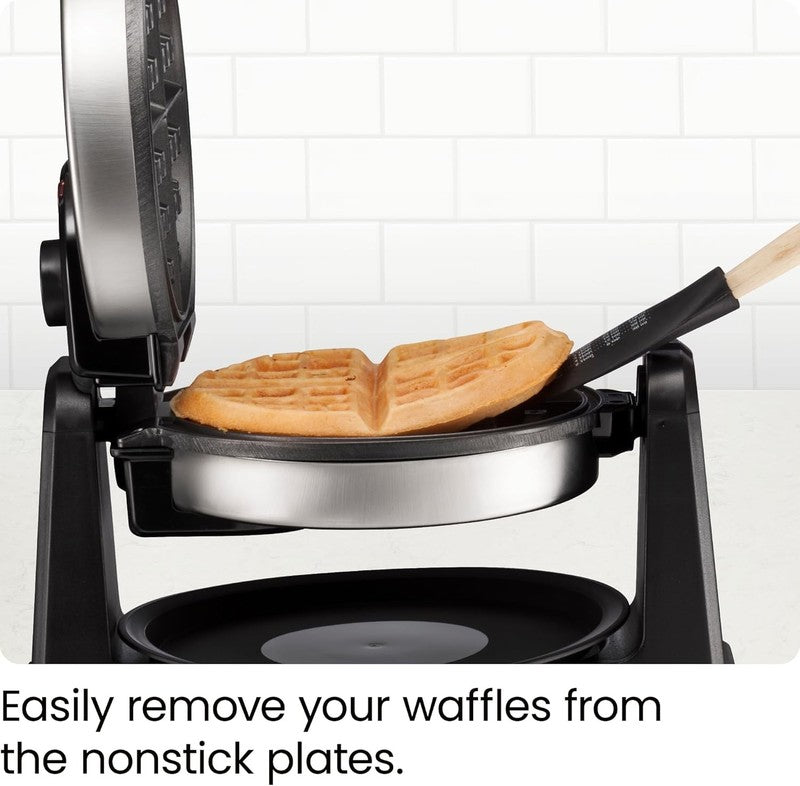 Rotating Belgian Waffle Maker 180° Flip Nonstick Timer Lock Lid SS Black3
