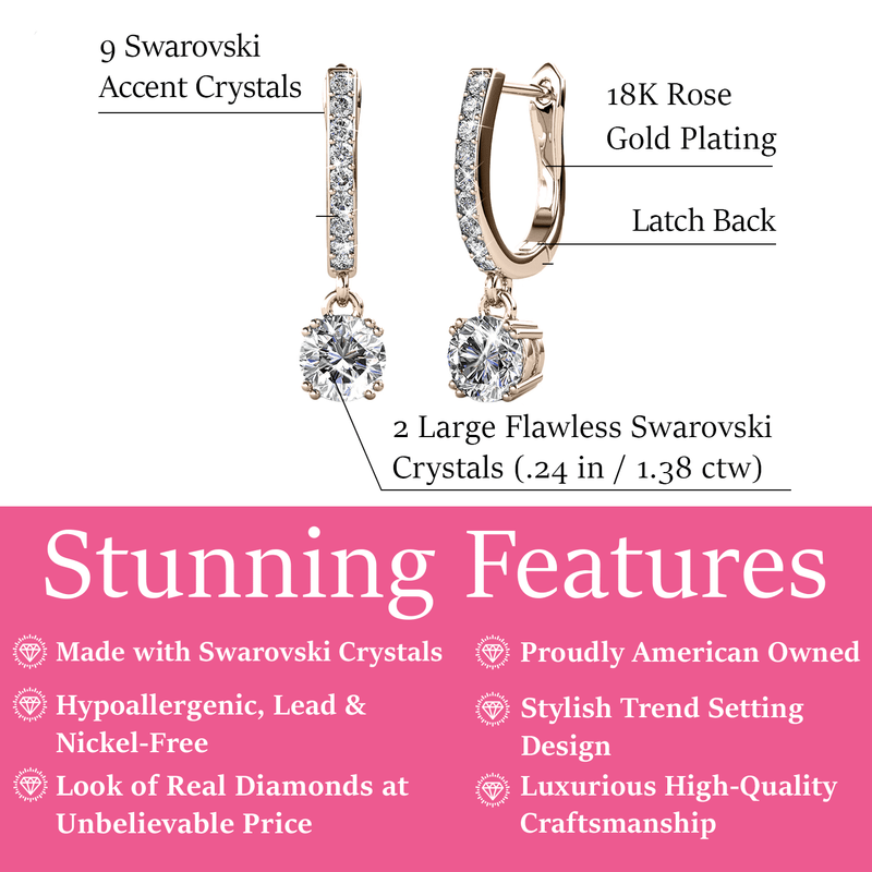 Mckenzie 18K Rose Gold Plated Drop Dangle Earrings with Crystals for Women1