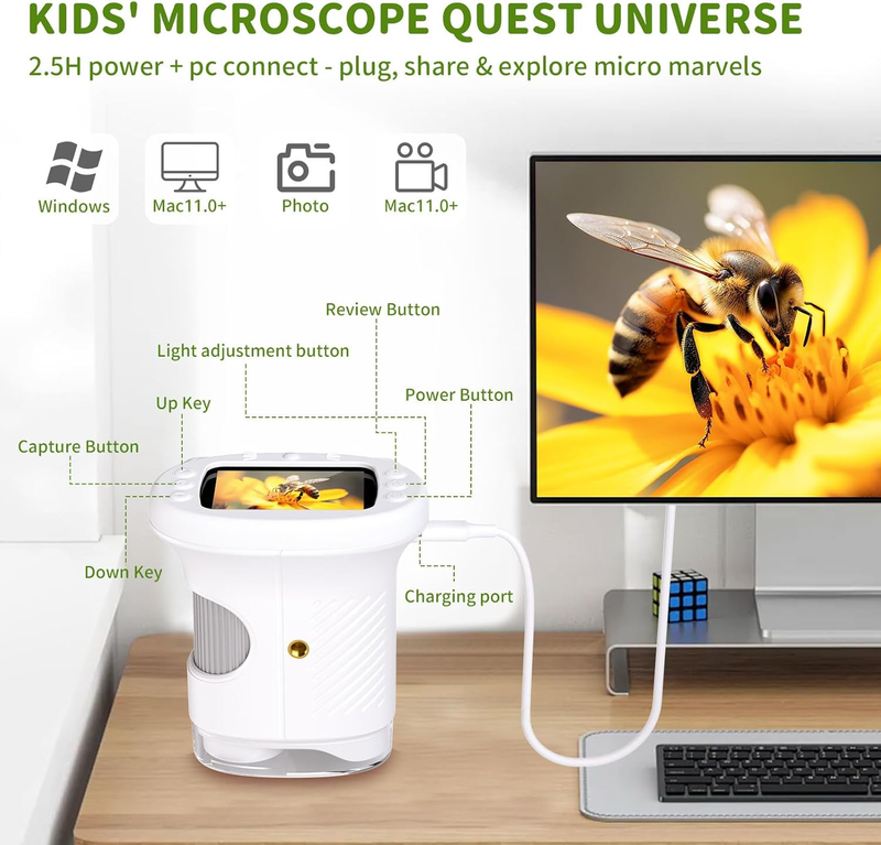 Microscope for Kids, 1000X Handheld Microscope Camera with 2.4" IPS Screen, 10807