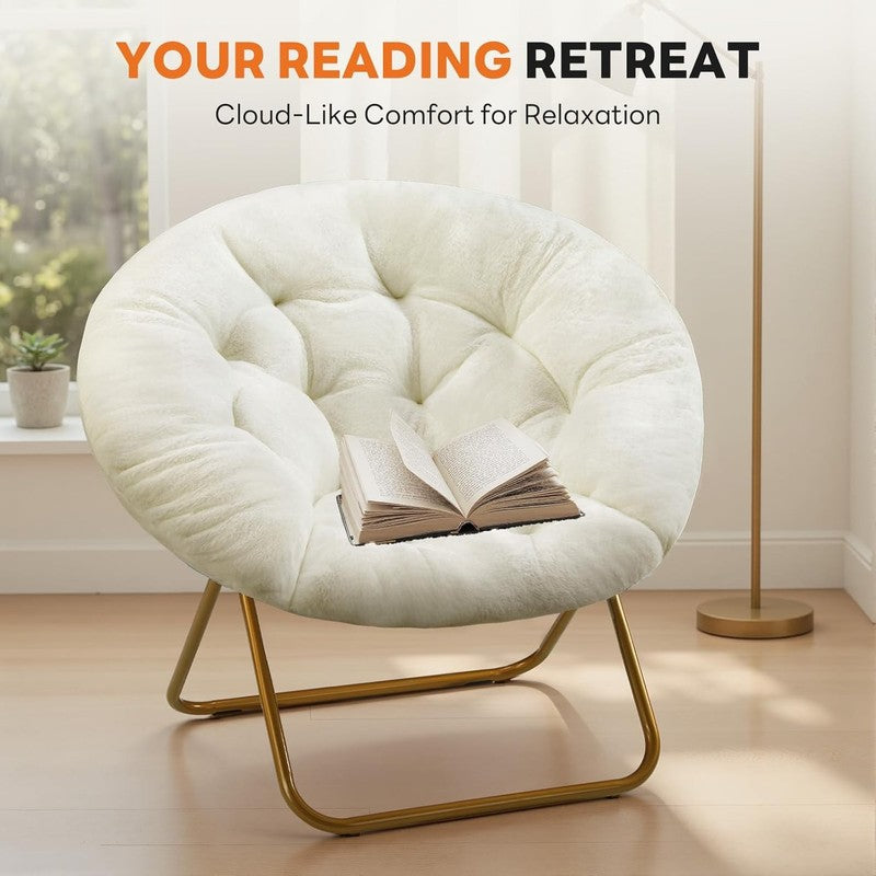 Saucer Chairs, Comfy Folding Cozy Faux Fur Living Room Reading Lounge Chair with4