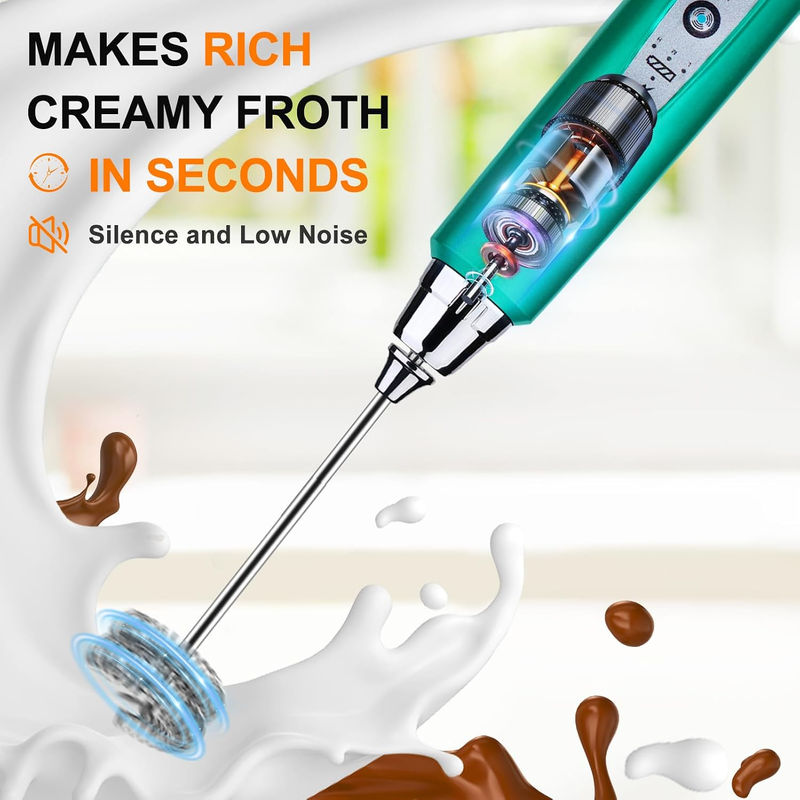 Milk Frother Handheld Rechargeable 3 Speed 3 Heads Coffee Whisk Turquoise5