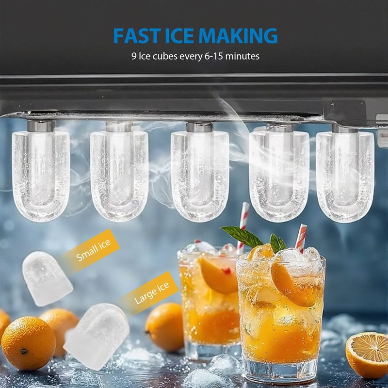 Countertop Ice Maker, Rich Black, 9 Bullet Cubes, 2 Ice Sizes, 26 Lbs/24H with R4
