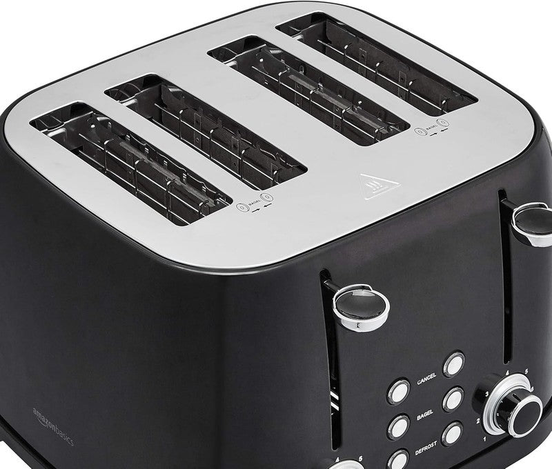 4 Slice Toaster Black   6 Browning Settings, Bagel, Defrost, Cancel, 1600W1