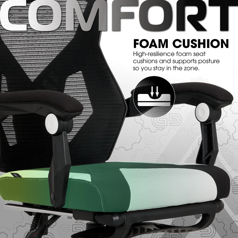Gaming Office Chair with Extendable Leg Rest White Black Fabric Ergonomic6