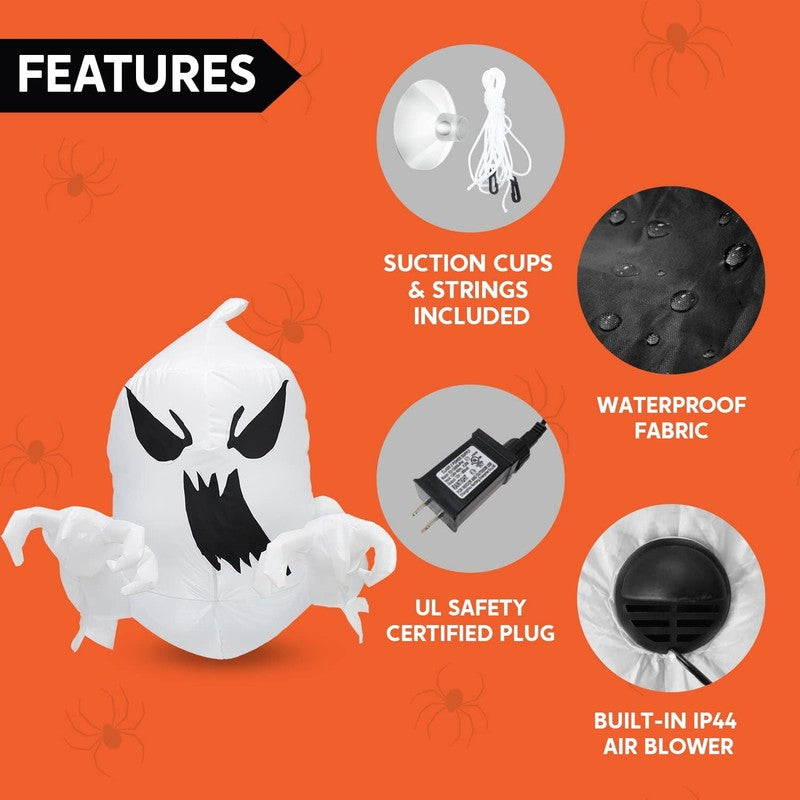 4.5Ft Halloween Inflatable Flying Ghost w/ LED Window Yard Lawn Decor3