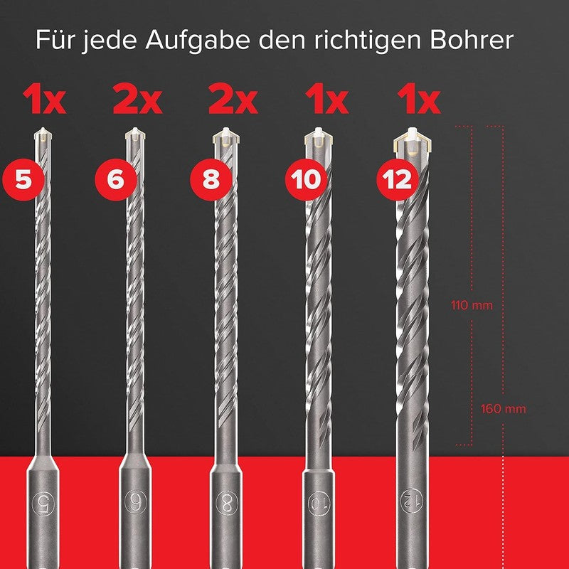Carbide SDS-Plus Rotary Hammer Drill & Chisel Bit Set with Case (11 Pcs)1