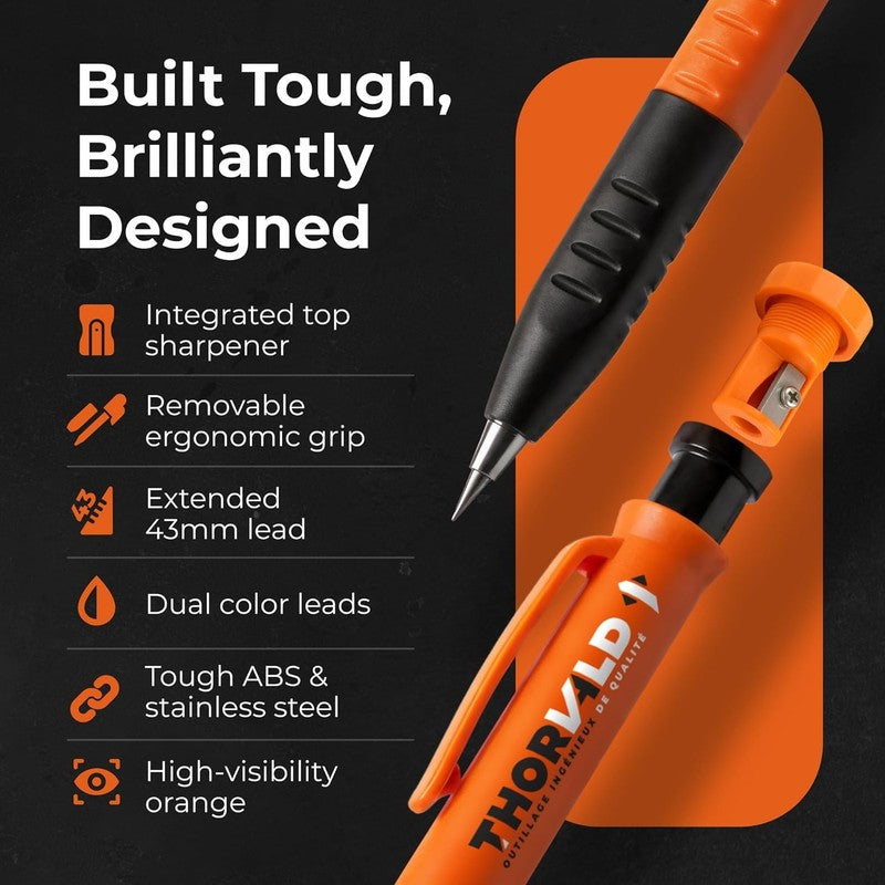 New 3 In 1 Carpenter Pencils with Finger Grip for Construction   Incl. 7 Leads +2