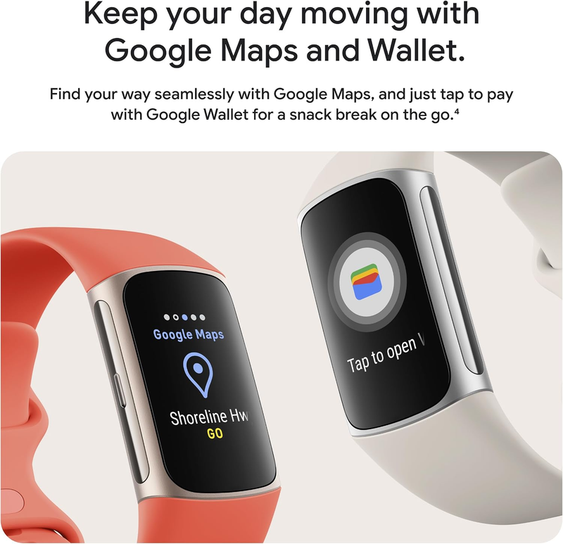 Fitbit Charge 6 Fitness Tracker Google Apps Heart Rate Gold Coral Bands11