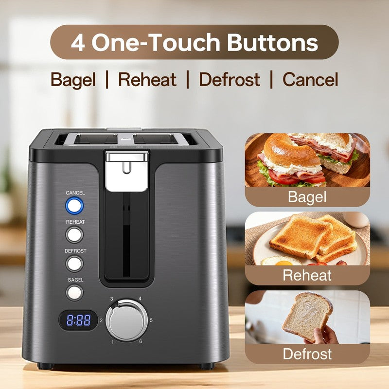 4-Slice Long Slot Toaster 6 Browning Bagel Defrost Reheat Grey7