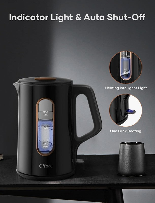 Electric Kettle 1.5L 1200W Double Wall Glass Fast Boil Hot Water Boiler Black5