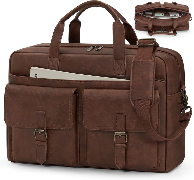 Mens Messenger Bag 16in Leather Laptop Briefcase Vintage Shoulder Satchel Brown9