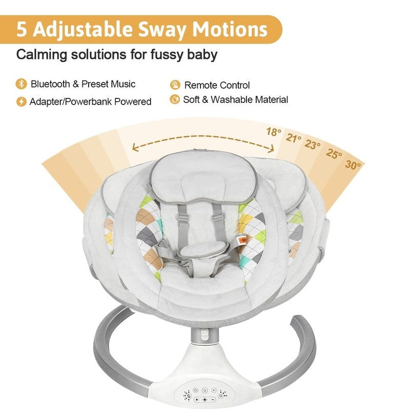 Baby Swing for Infants Rocker w/ Dinner Plate 5 Speeds Battery Indoor Grey6