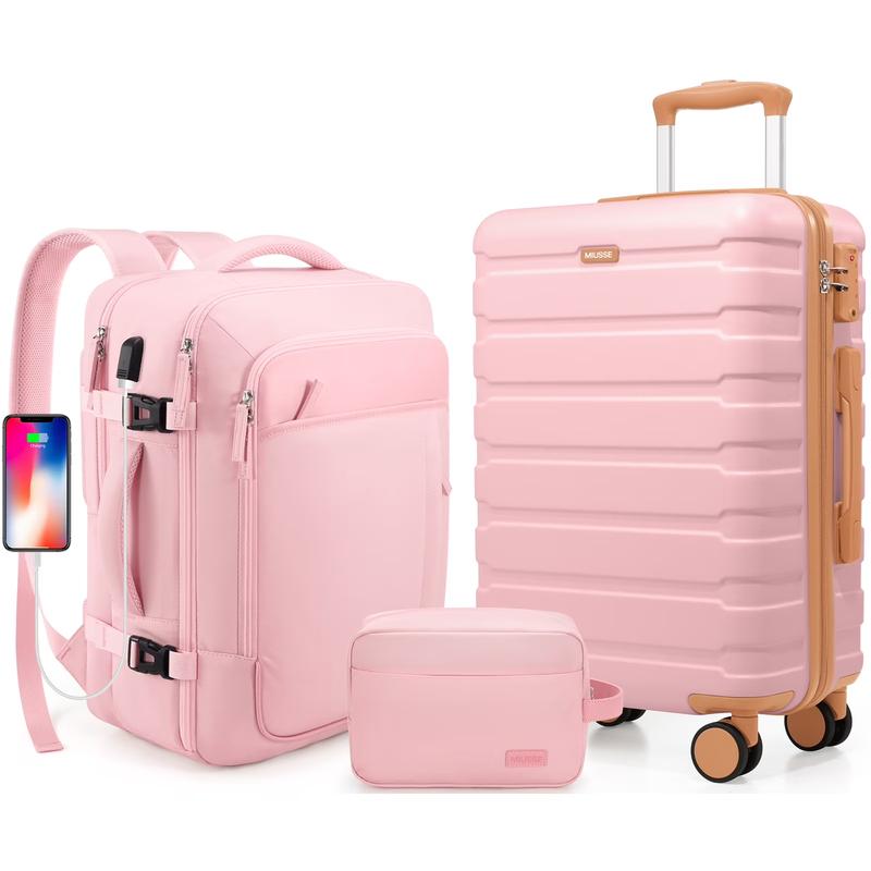 Carry on Luggage Set 3 Piece Hard Shell Luggage Sets with YKK Zipper Spinner Whe0
