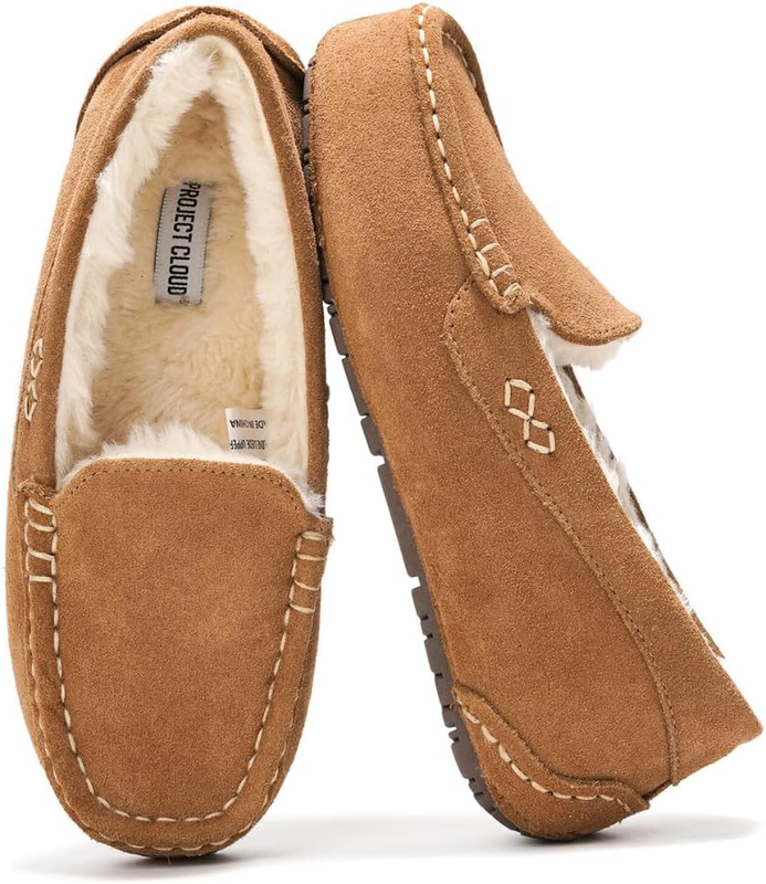 Genuine Leather Fur Lined Women Slippers Memory Foam Moccasin Cathi9