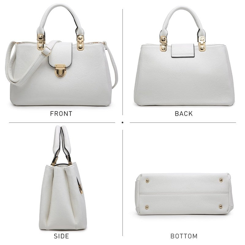 Women'S Vegan Leather Top Handle Satchel Handbag Medium Tote Bag, White2