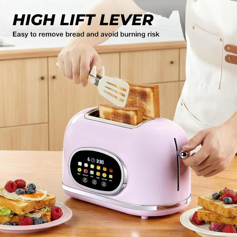 Smart Touch Screen 2 Slice Toaster Retro Stainless Steel 6 Bread Settings Purple6