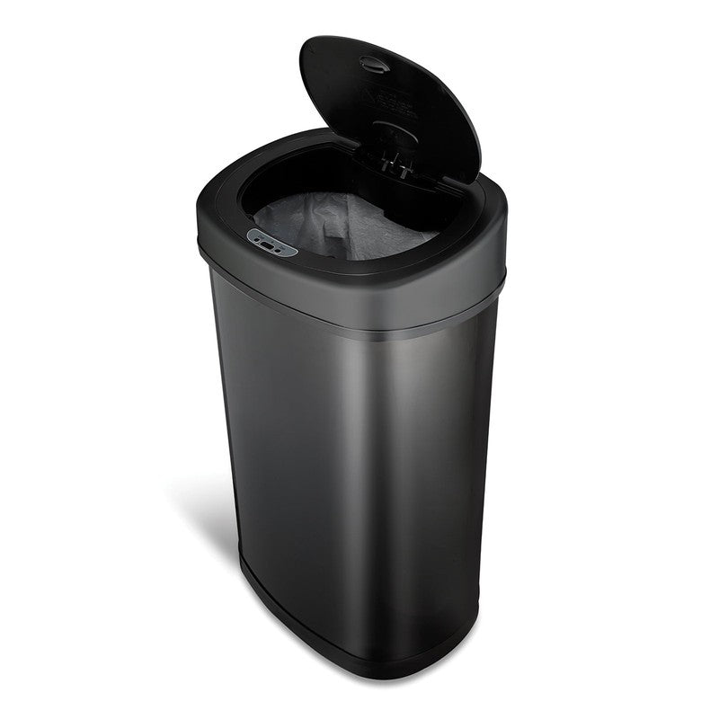 Motion Sensor Oval Trash Can 13.2 Gal Matte Black Stainless Steel3