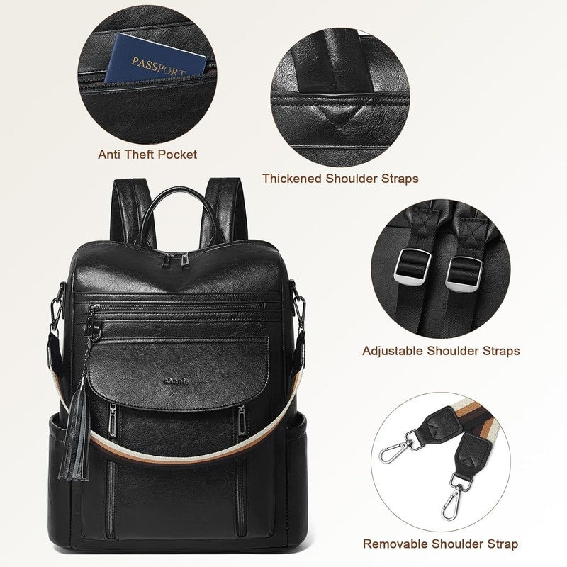 Women Laptop Backpack 15.6" Leather Travel Work Water Resistant Black7