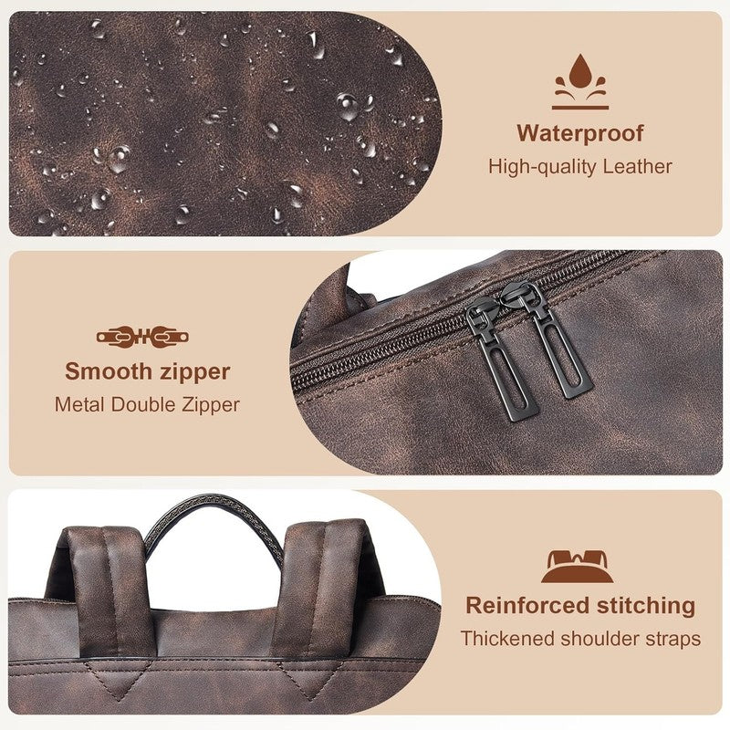 Women Laptop Backpack 15.6" Leather Travel Work Water Resistant Coffee4