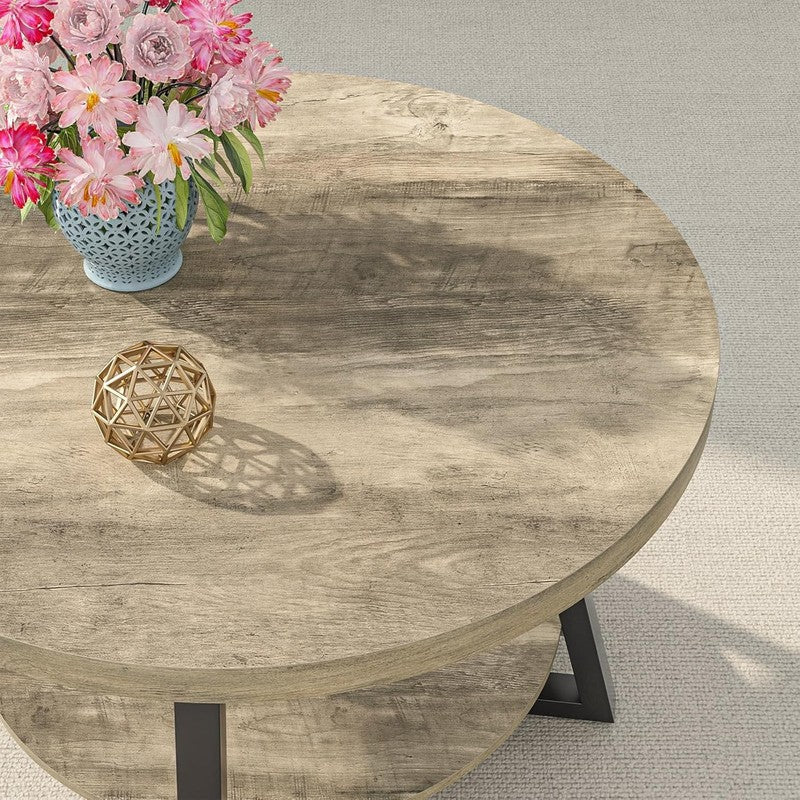 Round Coffee Table with Storage 30in Modern Center Table Grey Wash6