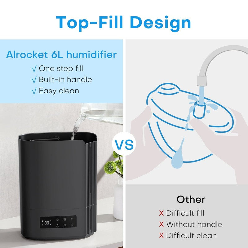 6L Cool Mist Humidifier Top Fill Smart Control Oil Diffuser Timer Black3