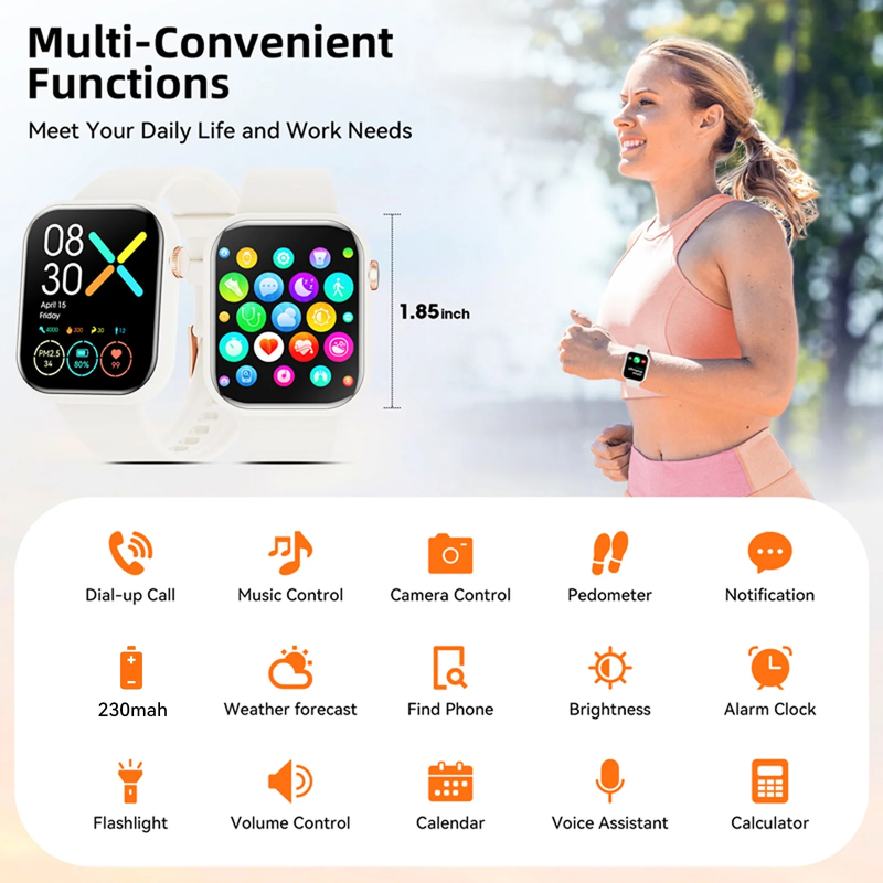 Smart Watch Men Women 1.85" Call Fitness Tracker IP68 White1
