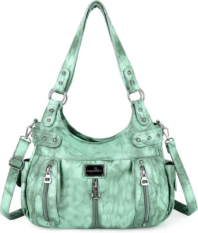 Women's Large Washed Faux Leather Hobo Crossbody Tote Bag1