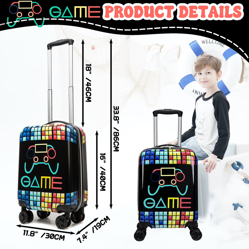 Kids Rolling Luggage Set Boys Hardshell Suitcase Wheels Airline Approved 16"1