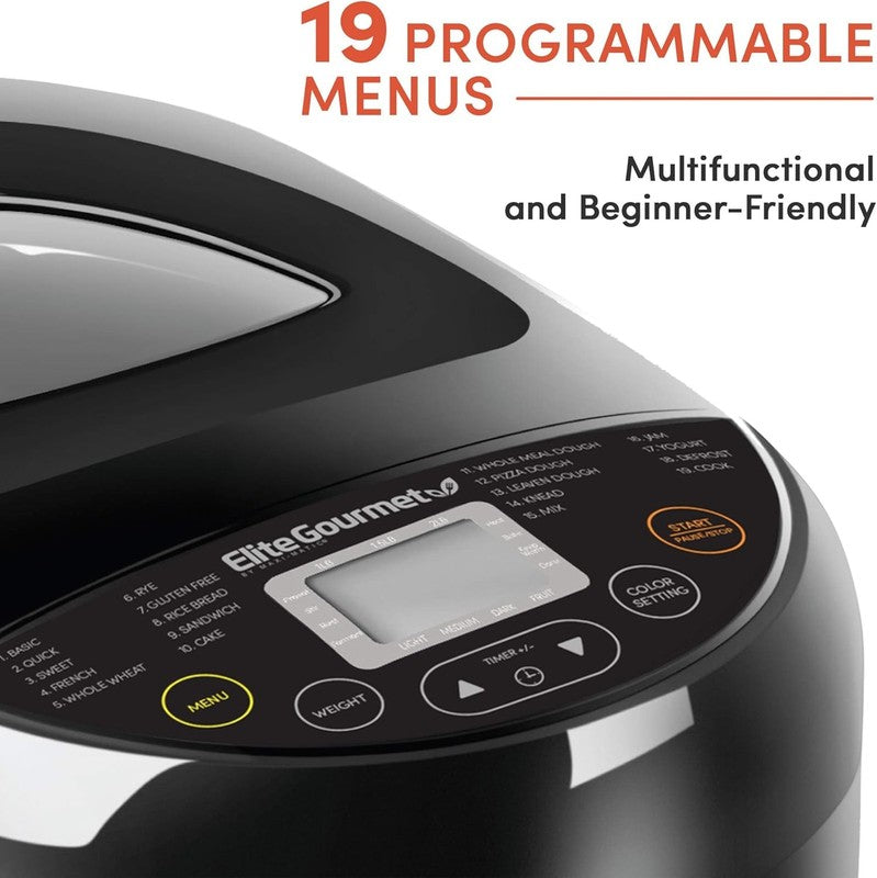 Bread Maker 2LB Black 3 Loaf Sizes 19 Menus Gluten Free1