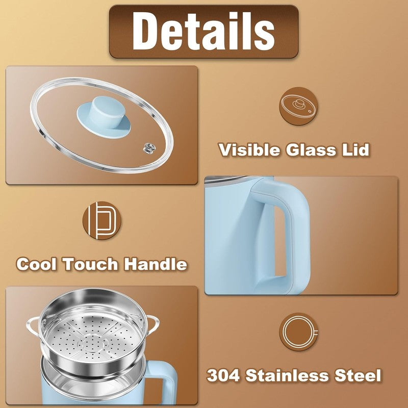 1.6L Electric Hot Pot Steamer Ramen Cooker Portable Dual Power Control Blue8
