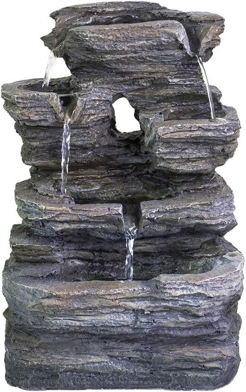 5-Tier Cascading Tabletop Fountain LED Indoor Waterfall Dark Gray Decor7