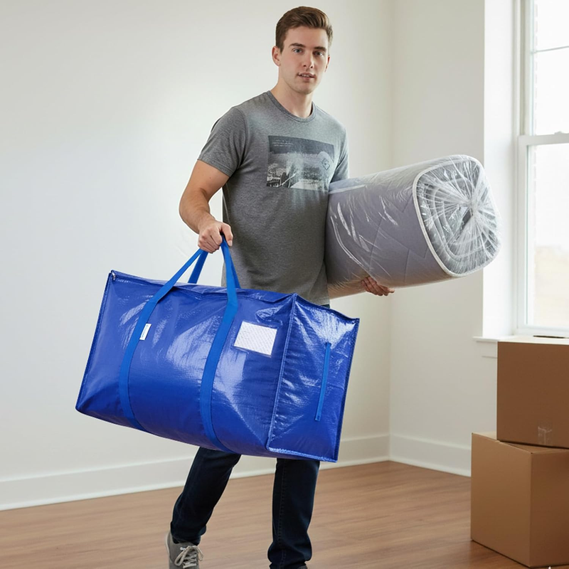 6 Pack Extra Large Heavy Duty Moving Bags Zipper Storage Totes Blue6