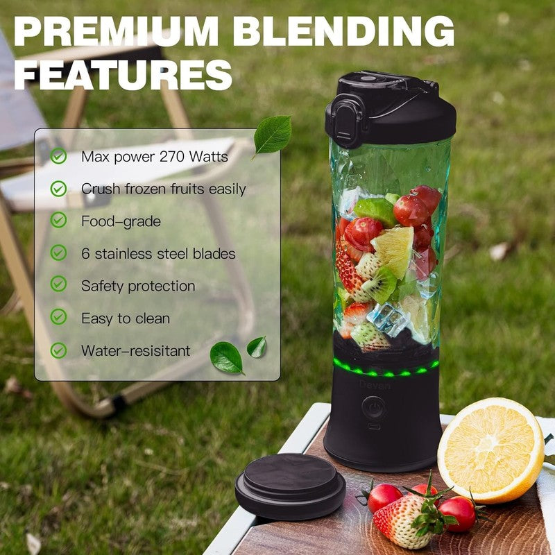 Portable Blender 20Oz BPA Free Cup w/ Travel Lid Waterproof Design Black1