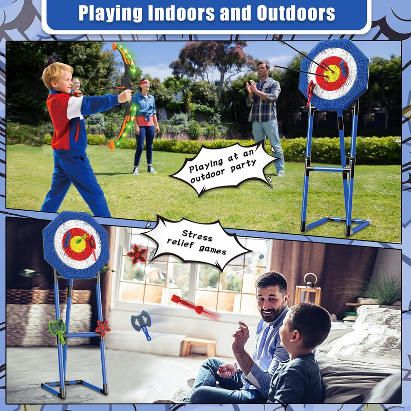 Axe Throwing Game Set Backyard Target Axes Ninja Stars Bow Arrow Family2
