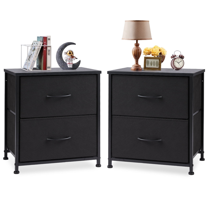 Nightstand Set of 2, End Table Side Table with 2 Fabric Drawers Bedside Table fo9