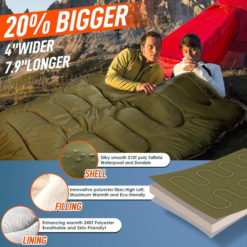 Double Sleeping Bag XL Queen Size 2 Person w/ Pillow All Season2
