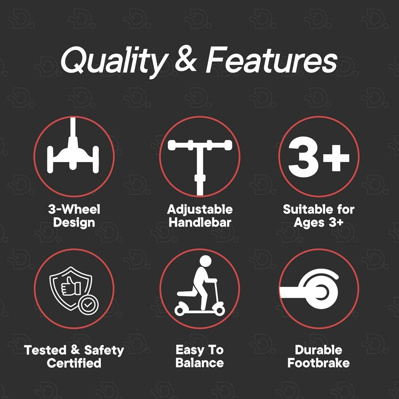 3 Wheel Kids Scooter Lean to Steer Adjustable Handlebar Anti Slip Deck Black/Red4