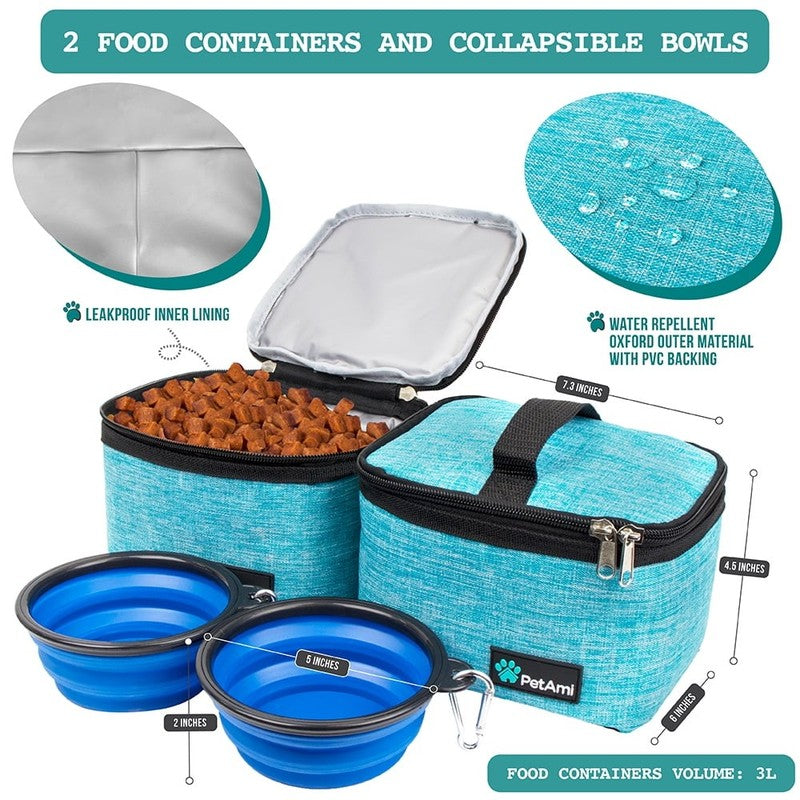 Dog Travel Bag with Food Container & Bowls  Pet Travel Supplies, Medium Sea Blue4