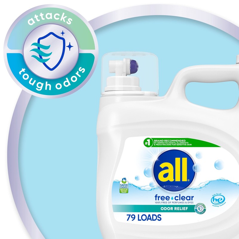 Free Clear Liquid Laundry Detergent, Odor Relief, 118 Oz, 79 Loads8