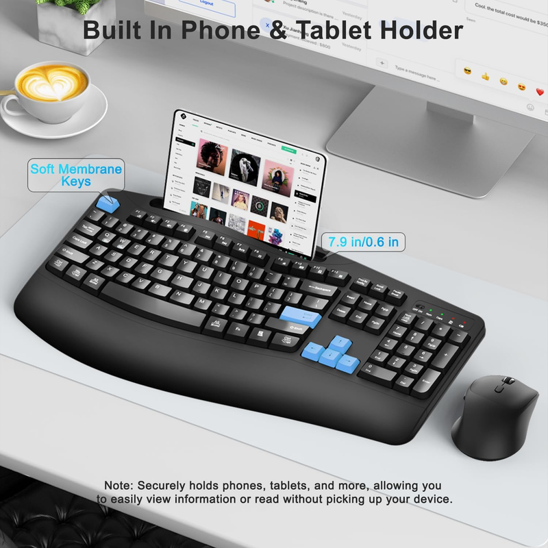 Wireless Keyboard Mouse Set Silent Mouse Windows Mac Laptop Blue Black2
