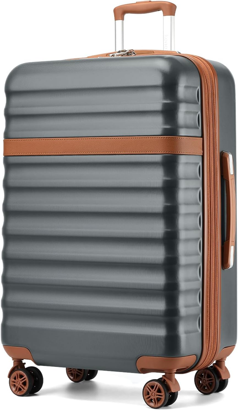 28 Inch Expandable Hardside Luggage ABS PC TSA Lock Suitcase Grey Brown6
