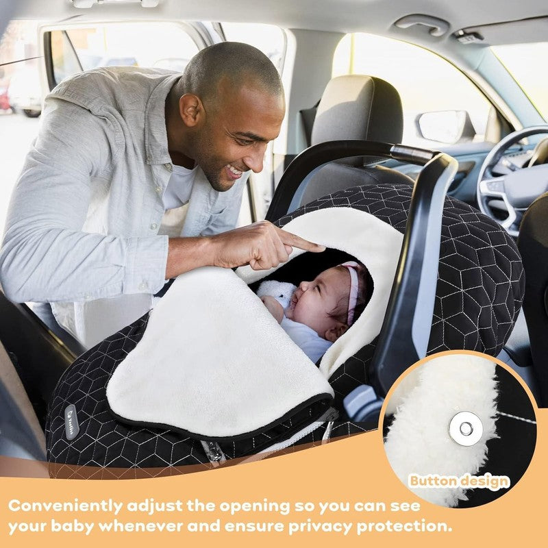 Winter Baby Car Seat Cover, Plush Fleece Canopy for Infant Boys & Girls, Black5