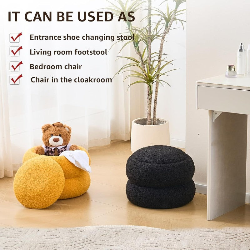 Storage Ottoman,Soft Teddy Velvet Upholstered Footrest,Mordern round Footstool w6