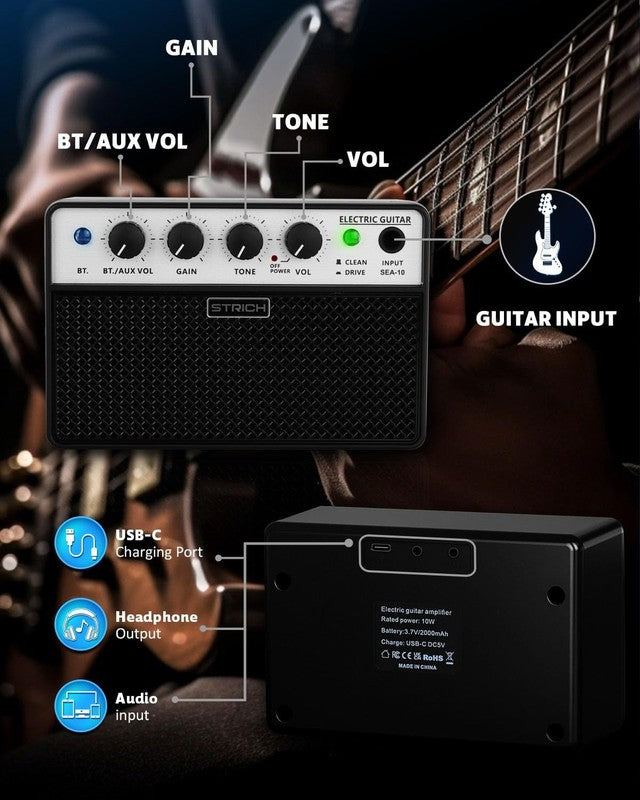 Mini Guitar Amp 5W Portable Rechargeable Practice Amplifier Black7