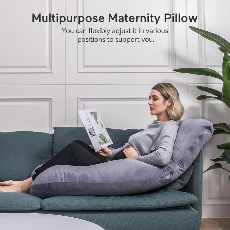 57in U Shaped Pregnancy Pillow Full Body Maternity Pillow Gray4