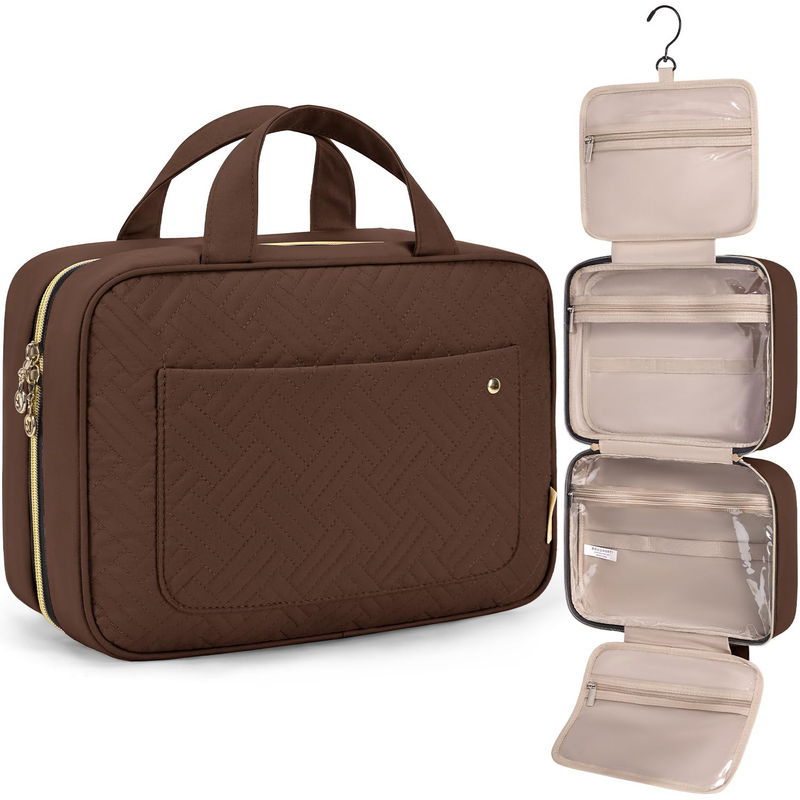 Large Toiletry Bag Travel Organizer Hanging Hook Water Resistant Coffee Brown11