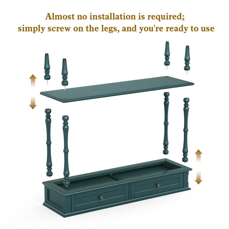 40” Modern Console Table Entryway Sofa Table w/ 2 Drawers Green5