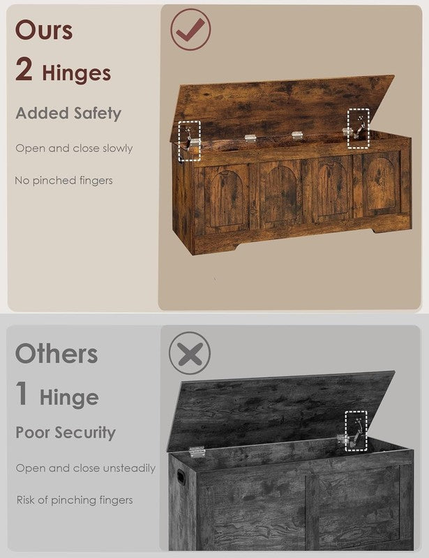 47.2'' Wooden Storage Chest Flip Top Entryway Shoe Bench Rustic Brown4